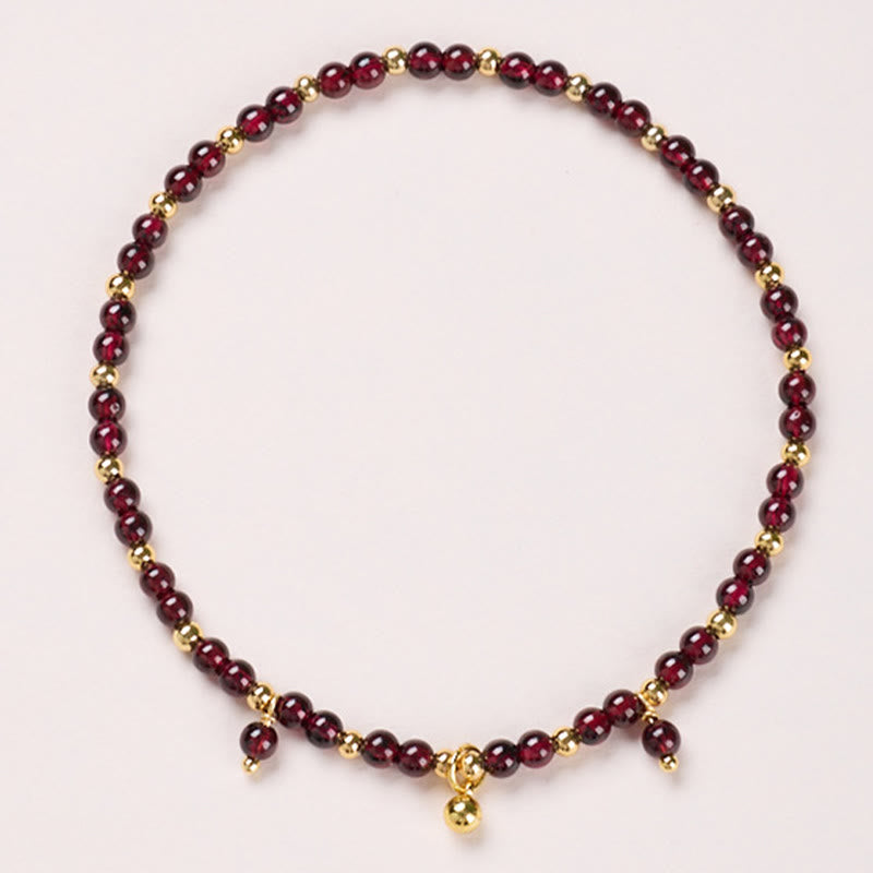 Buddhist Blessing Natural 4mm Garnet Copper Gold Plated Calm Anklet