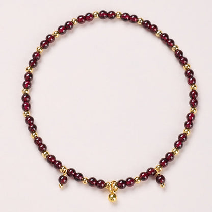 Buddhist Blessing Natural 4mm Garnet Copper Gold Plated Calm Anklet