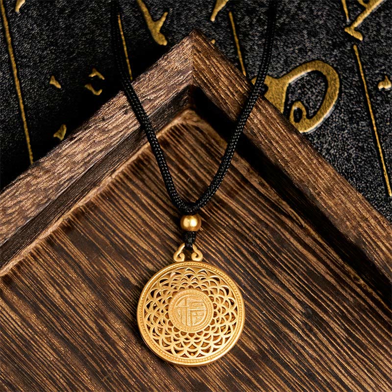 Buddhist Blessing Copper Eight Treasure Compass Fu Character Fortune Rope Necklace Pendant