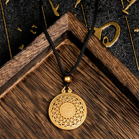 Buddhist Blessing Copper Eight Treasure Compass Fu Character Fortune Rope Necklace Pendant
