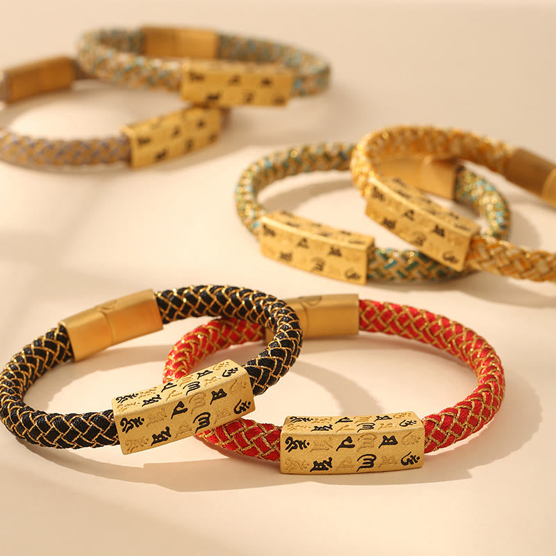 Buddhist Blessing Tibetan Om Mani Padme Hum Various Colors Rope Gold Thread Diamond Knot Luck Buckle Bracelet