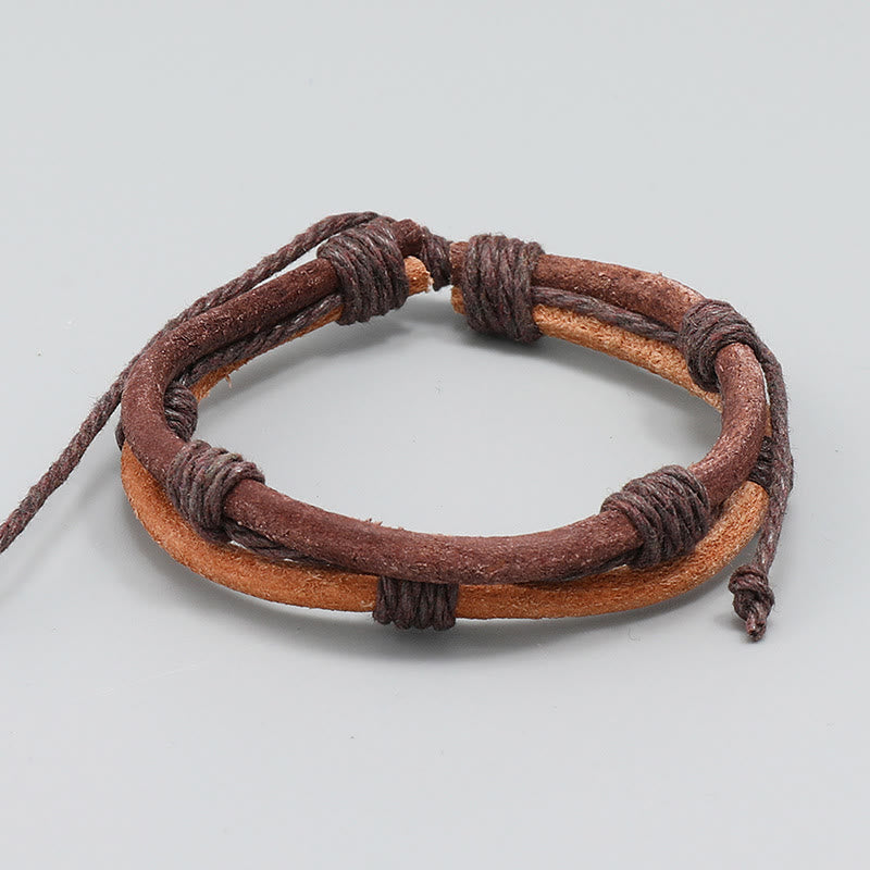 Buddhist Blessing Vintage Leather Hand-woven Hemp Rope Strength Bracelet