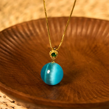 Buddhist Blessing Cat's Eye Round Ball Confidence Necklace Pendant