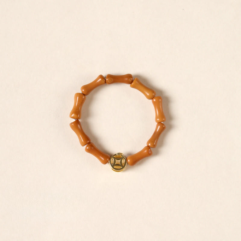 Buddhist Blessing Olive Pit Bead Copper Coin Inner Strength Ring