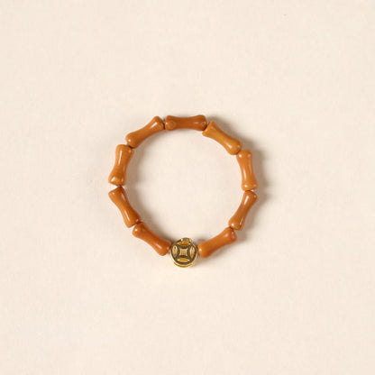 Buddhist Blessing Olive Pit Bead Copper Coin Inner Strength Ring