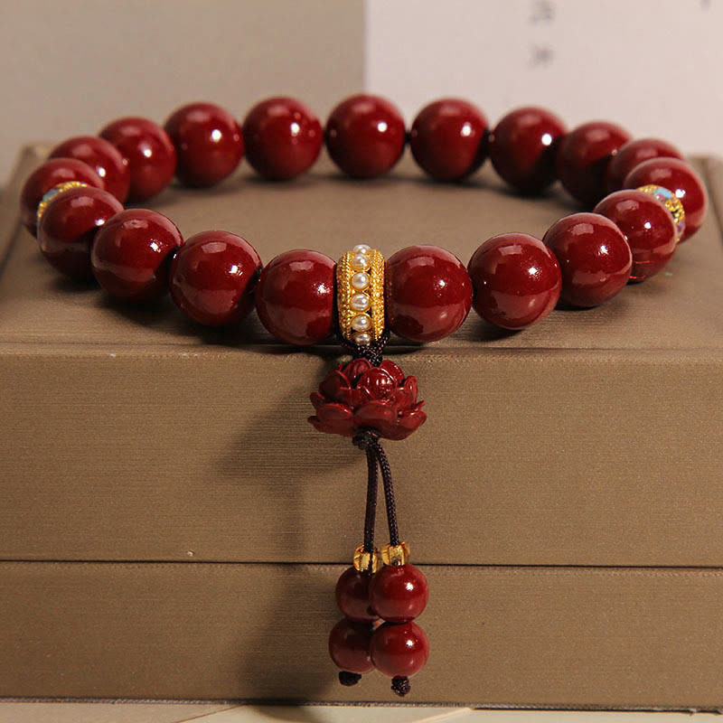 Buddhist Blessing Cinnabar Lotus Blessing Charm Bracelet
