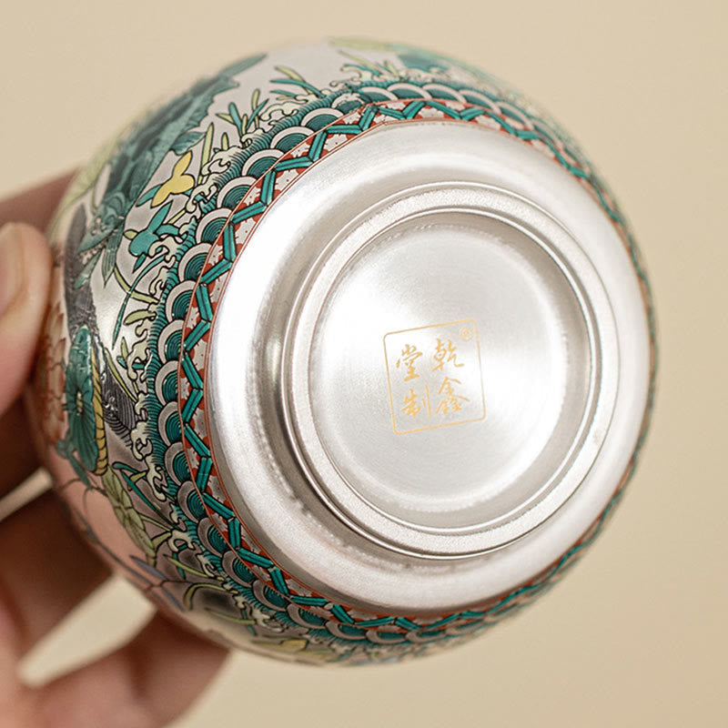 Buddhist Blessing Fish Lotus Seaweed Valley Mountains Pine Tree Dragon Teacup Kung Fu Tea Cup With Gift Box