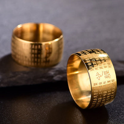 Buddhist Blessing Tibetan Seal Heart Sutra Titanium Steel Balance Ring