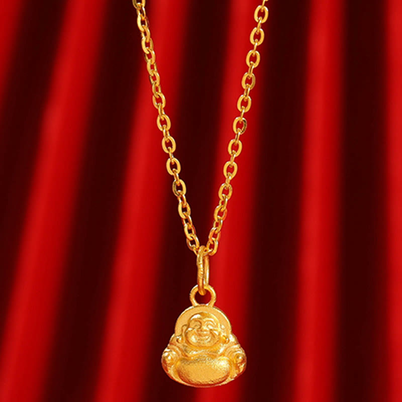 Buddhist Blessing 999 Gold Mini Laughing Buddha Luck Wealth Necklace Pendant