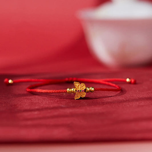 Buddhist Blessing 999 Sterling Silver Butterfly Red String Strength Bracelet