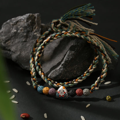 Buddhist Blessing Dragon Boat Festival Colorful Rope Lava Rock Fu Character Rice Dumplings Luck Braided Bracelet