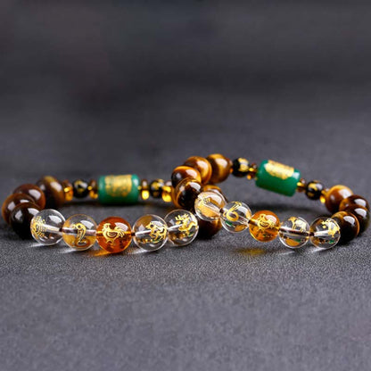 Buddhist Blessing Chinese Zodiac Tiger Eye White Crystal Courage Bracelet