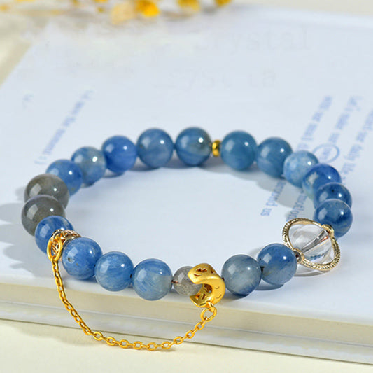 Buddhist Blessing Natural Kyanite Labradorite White Crystal Crescent Moon Communication Bracelet