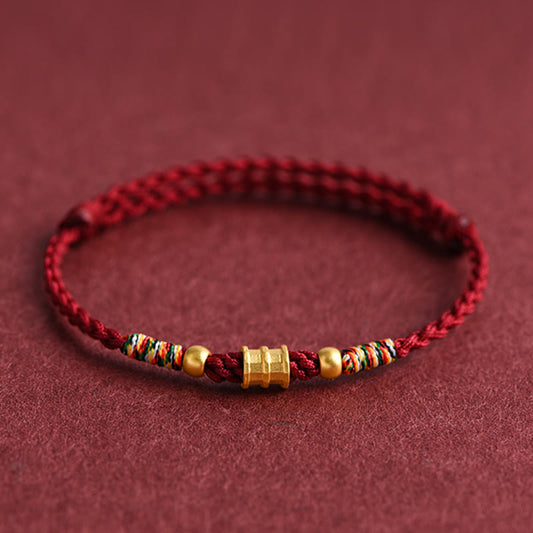 Buddhist Blessing 999 Gold Small Bucket Shape Design Handmade Luck Braided Rope Bracelet Anklet