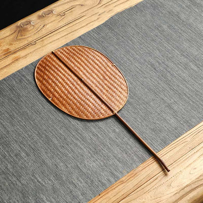 Buddhist Blessing Chinese Style Handmade Bamboo Woven Round Oval Banana Shape Long Handle Fan