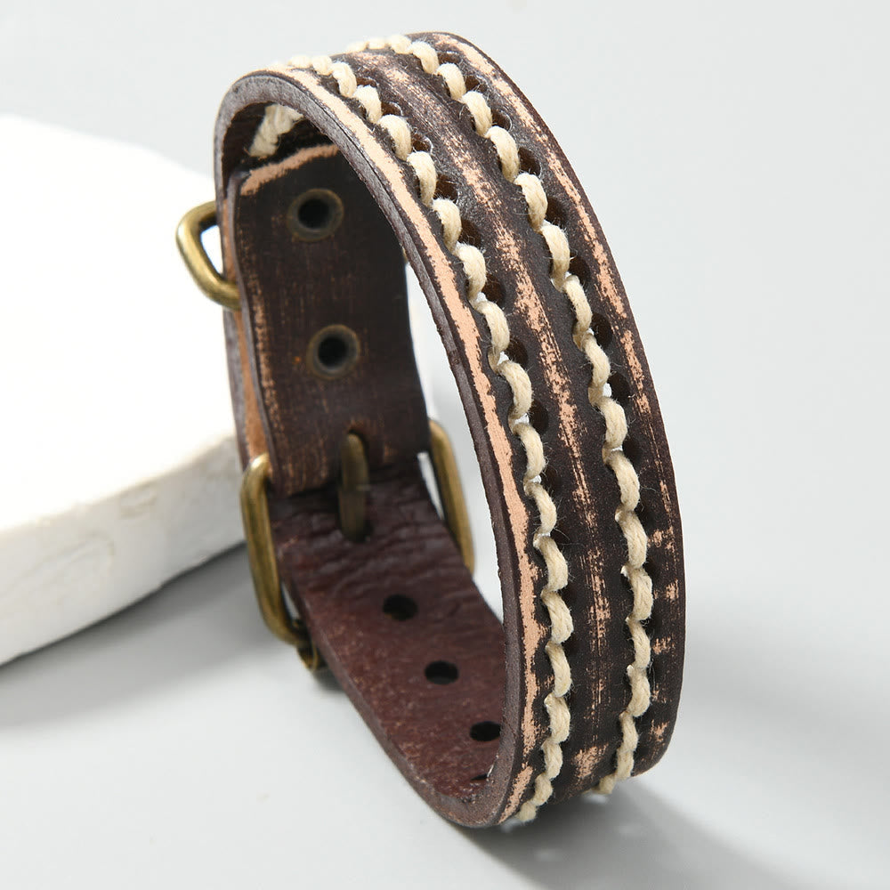 Buddhist Blessing Vintage Leather Adjustable Buckle Strengthen Bracelet