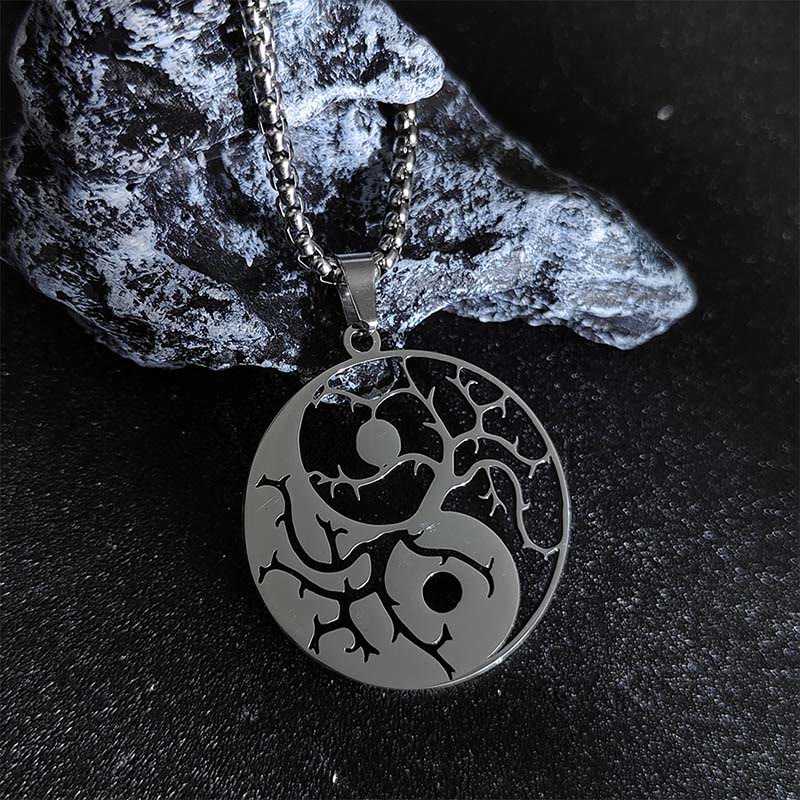 Buddhist Blessing Branches Hollow Yin Yang Design Stainless Steel Balance Necklace Pendant