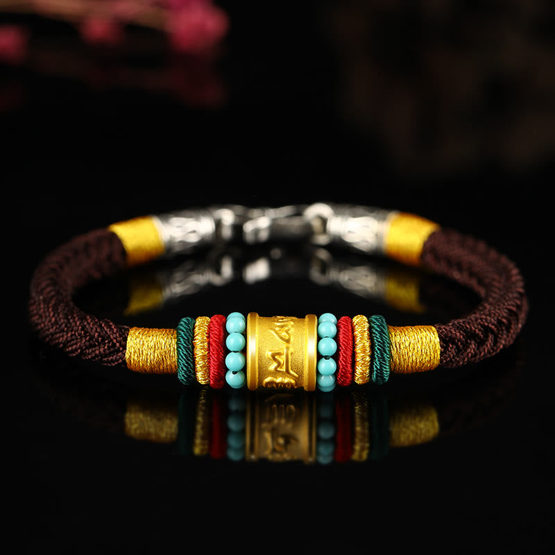 Buddhist Blessing Tibet 999 Gold Om Mani Padme Hum Handmade Eight Thread Peace Knot Luck Bracelet