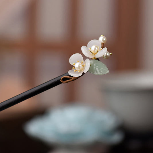 Buddhist Blessing Grain Wood Liuli Magnolia Flowers Pearl Protection Hairpin