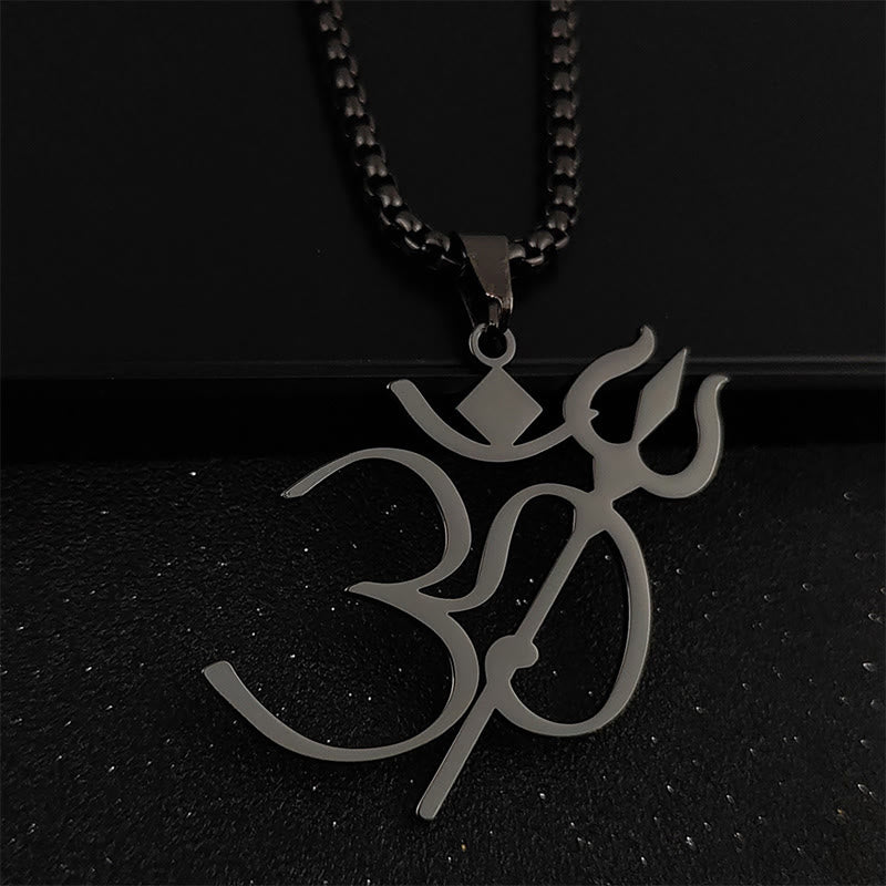 Buddhist Blessing Trident OM Symbol Stainless Steel Connection Necklace Pendant
