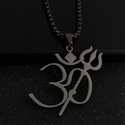 Buddhist Blessing Trident OM Symbol Stainless Steel Connection Necklace Pendant