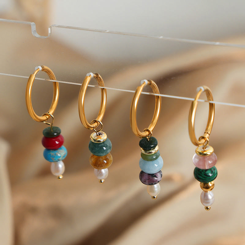 Buddhist Blessing Tibetan Marnyi Stone Design Natural Red Agate Pearl Confidence Titanium Steel Earrings