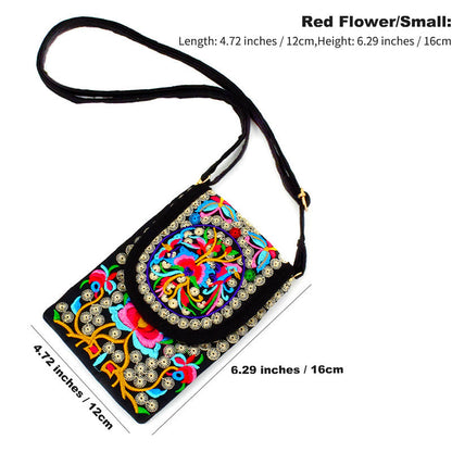 Buddhist Blessing Inula Flower Rose Embroidery Canvas Backpack Crossbody Bag