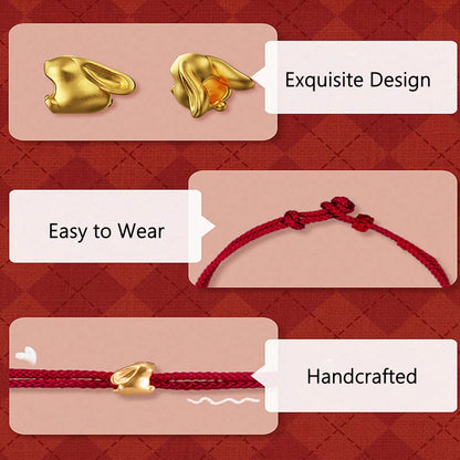 Buddhist Blessing 999 Gold Small Lucky Rabbit Osmanthus Design Handmade Luck Braided Rope Bracelet