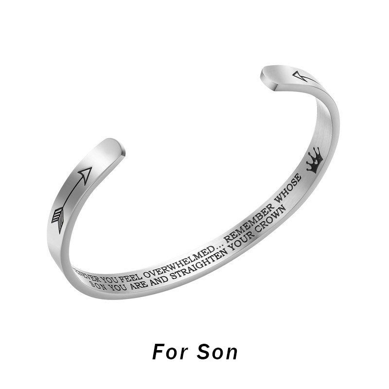 Buddhist Blessing Inspirational Bracelets Personalized Gift for Her Him Engraved Mantra Cuff Bangle Crown Jewelry