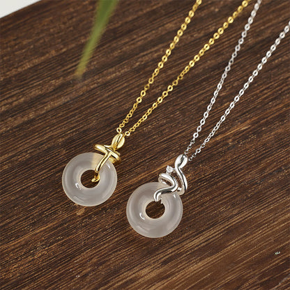 Buddhist Blessing 925 Sterling Silver Year Of The Snake Chalcedony Peace Buckle Positive Necklace Pendant