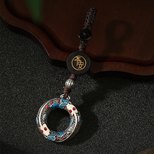 Buddhist Blessing Double Koi Fish Peace Buckle Safe And Well Luck Key Chain