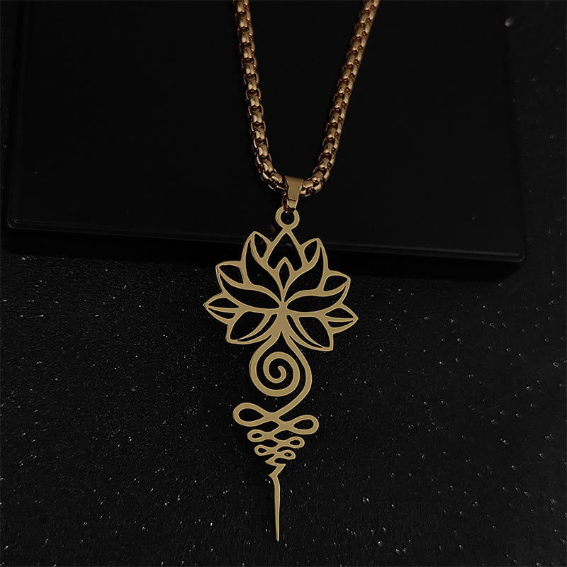 Buddhist Blessing Lotus Unalome Chakra Symbol Design Stainless Steel Enlightenment Necklace Pendant