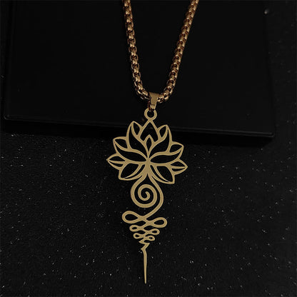 Buddhist Blessing Lotus Unalome Chakra Symbol Design Stainless Steel Enlightenment Necklace Pendant