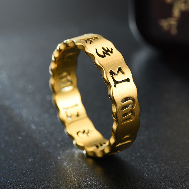 Buddhist Blessing Tibetan Hollow Om Mani Padme Hum Titanium Steel Balance Ring