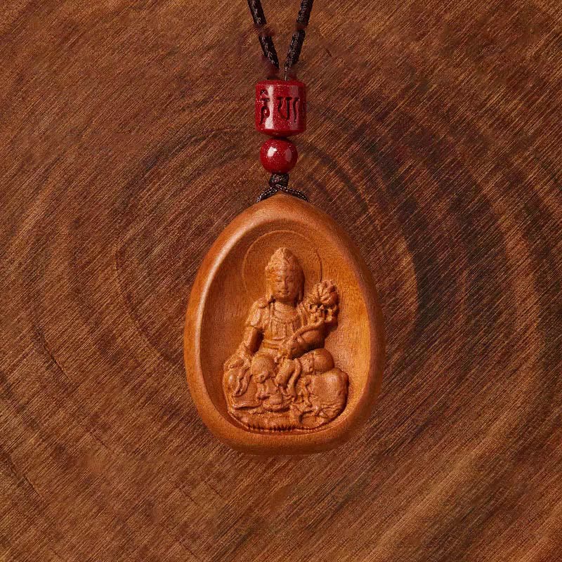 Buddhist Blessing Peach Wood Cinnabar Om Mani Padme Hum Chinese Zodiac Black String Necklace Pendants
