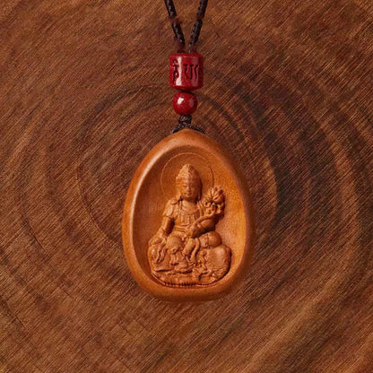 Buddhist Blessing Peach Wood Cinnabar Om Mani Padme Hum Chinese Zodiac Black String Necklace Pendants