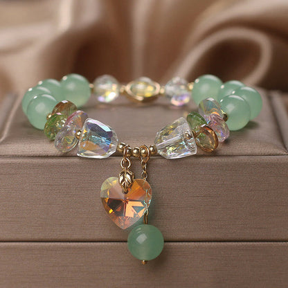 Buddhist Blessing Aquamarine Green Crystal Love Heart Charm Healing Bracelet