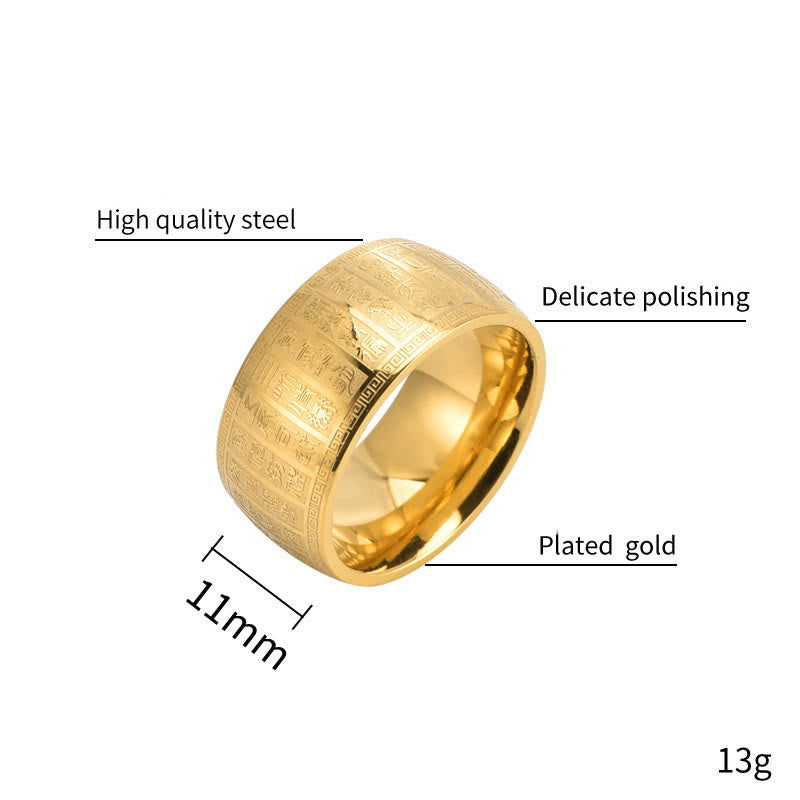 Buddhist Blessing Chinese Characters Engraved Pattern Titanium Steel Balance Ring