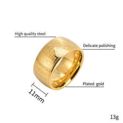 Buddhist Blessing Chinese Characters Engraved Pattern Titanium Steel Balance Ring