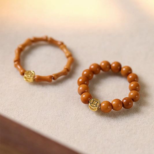 Buddhist Blessing Olive Pit Bead Copper Coin Inner Strength Ring