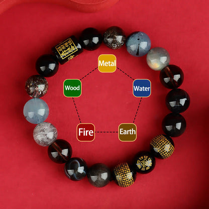 Buddhist Blessing Five Elements God Of Wealth Various Crystal Agate Wealth Luck Bracelet