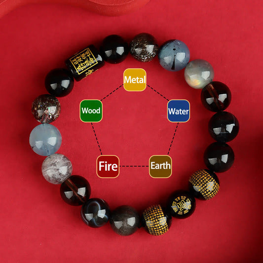 Buddhist Blessing Five Elements God Of Wealth Various Crystal Agate Wealth Luck Bracelet