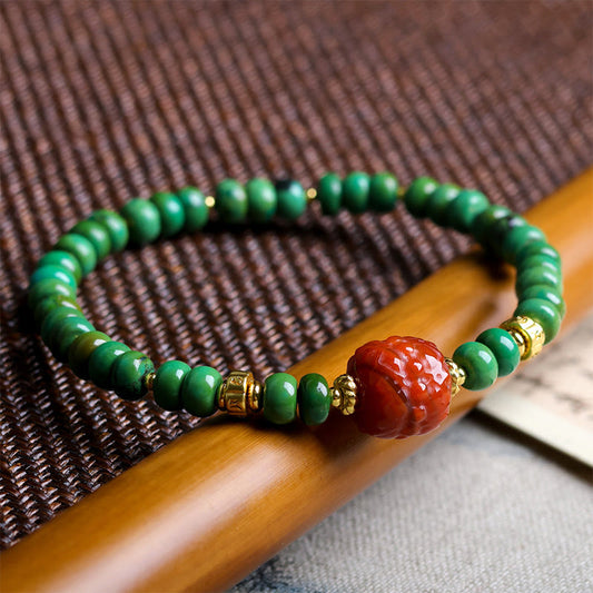 Buddhist Blessing Tibetan Turquoise Beads South Red Agate Lotus Balance Bracelet