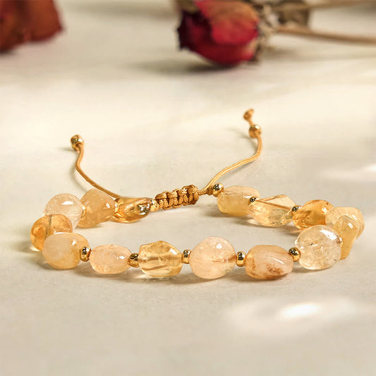 Buddhist Blessing Irregular Shape Citrine Braid String Happiness Bracelet