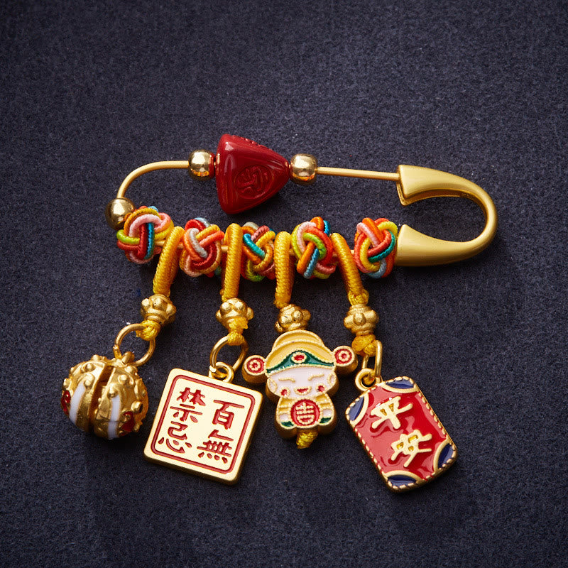 Buddhist Blessing Cinnabar Zongzi Fu Character Caishen God of Wealth Safe And Well Copper Blessing Brooch