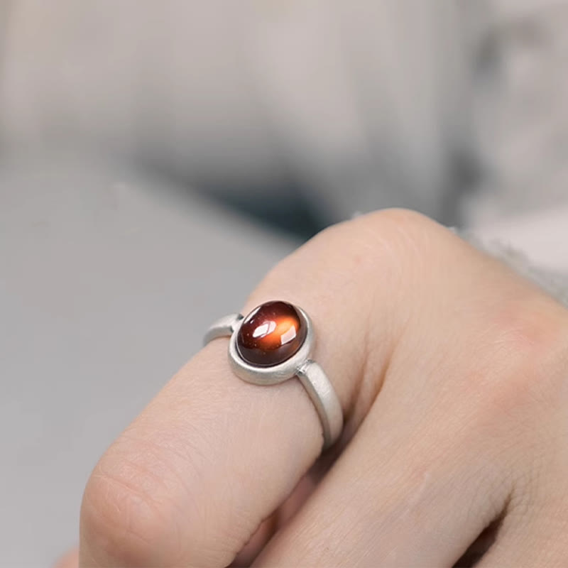 Buddhist Blessing Natural 925 Sterling Silver Garnet Adjustable Inserted Calm Ring