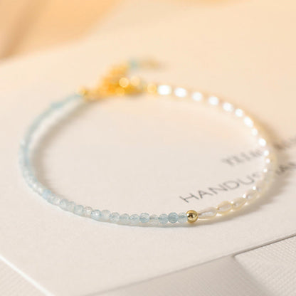 Buddhist Blessing 2mm Turquoise Pearl Ultra-thin Beads 14k Gold Plated Copper Wisdom Bracelet