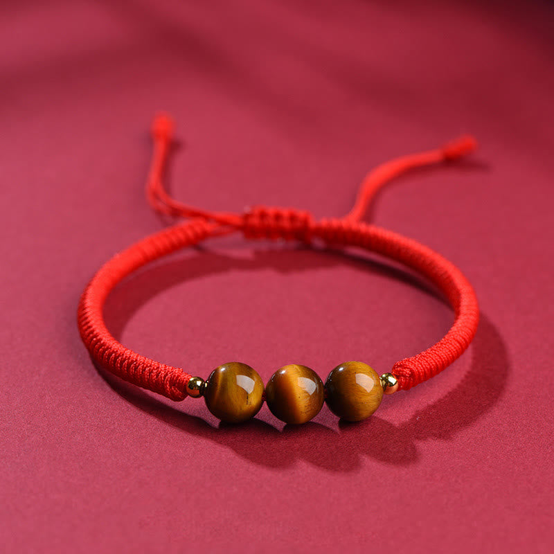 Buddhist Blessing Handmade Tiger Eye Bead Luck Protection Rope Bracelet