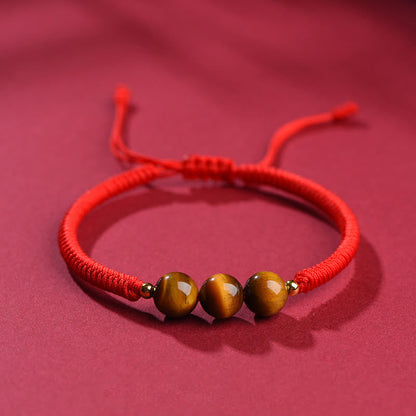 Buddhist Blessing Handmade Tiger Eye Bead Luck Protection Rope Bracelet