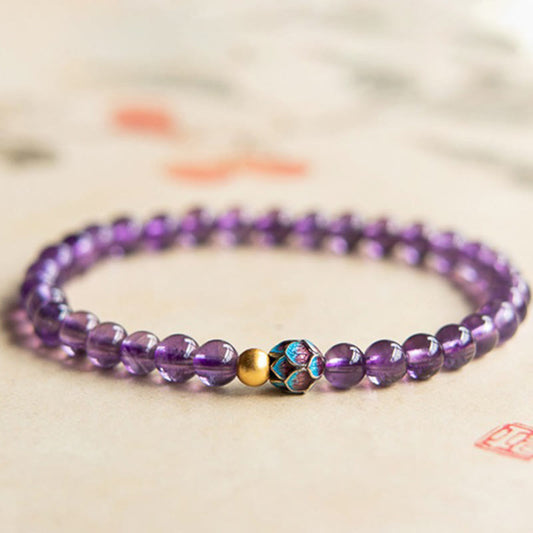 Buddhist Blessing Natural Amethyst Lotus Spiritual Awareness Bracelet